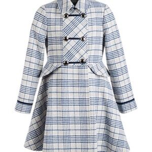 Rothschild Blue and White Plaid Pea Coat